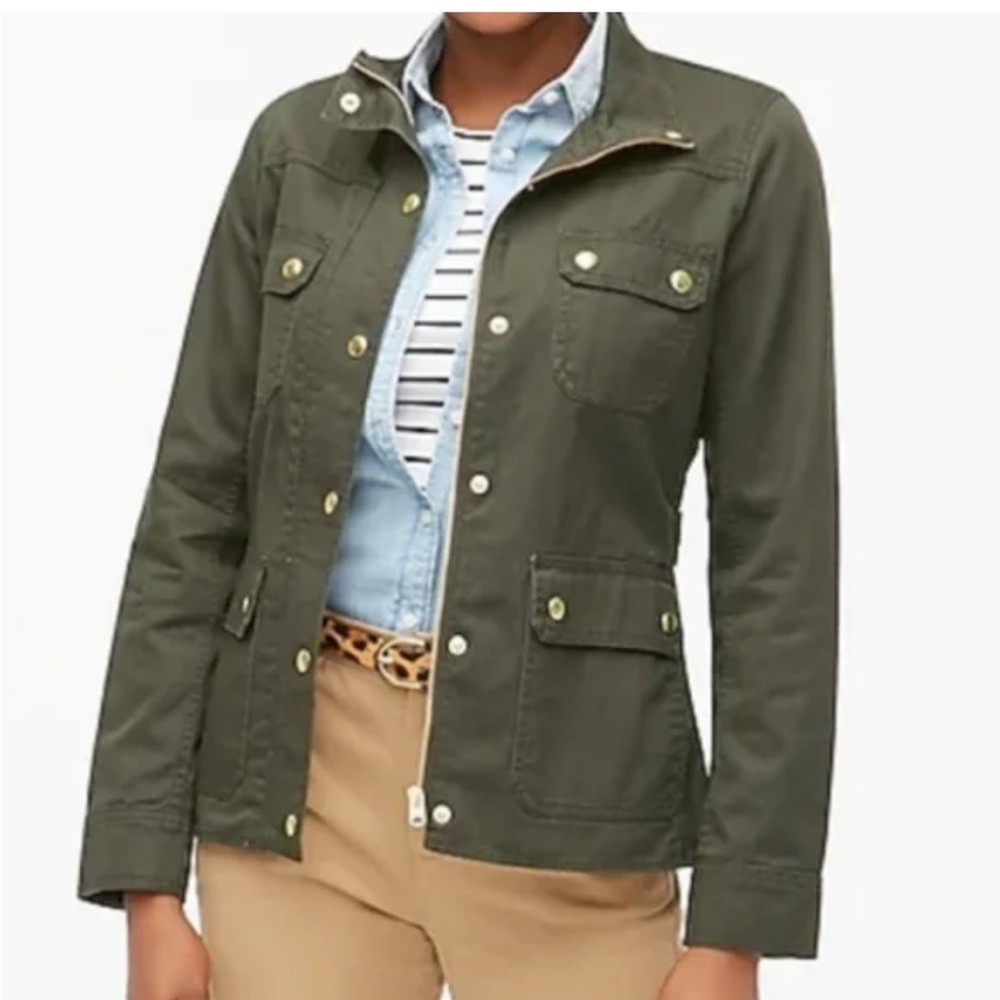 J. Crew Green Utility Jacket with Tailored Fit and Pointed Collar